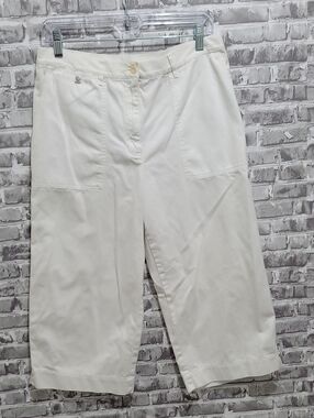 Ralph Lauren White Cropped Wide-Leg Pants Womens Sz 12p, Coastal Grandma, Beachy
